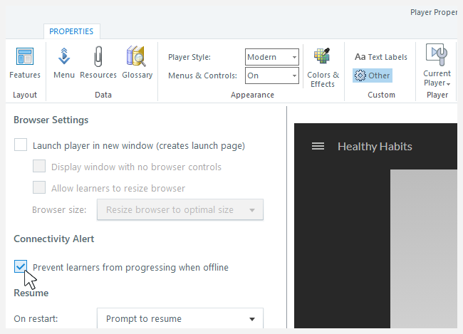 Player properties in Storyline 360.